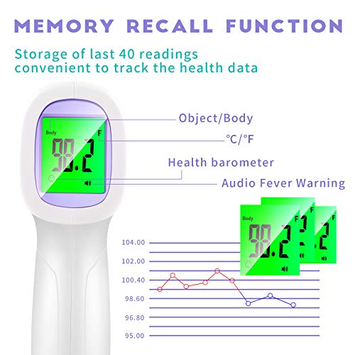 Forehead Thermometer for Adults, Touchless Digital Infrared Thermometers with 0.5s Instant Accurate Readings for Adult Kids Baby Body and Surface Thermometer, Fever Alarm and Memory Recall - Thumbnail 3