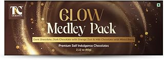 TAC Delights GLOW Chocolate for Men & Women – Premium Chocolate Assortment - Dark Chocolate, Orange Zest Dark Chocolate & Mixed Berry Milk Chocolate - 1 Box of 6 serving bars- 2.12 oz - For Daily skin Wellness