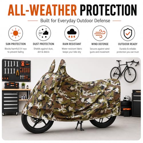 Image of Sulfar 100% Waterproof Universal Bike Cover UV Protection & Dustproof Bike Body Cover for Two Wheeler Bike Scooter Scooty Activa (Jungle Green)