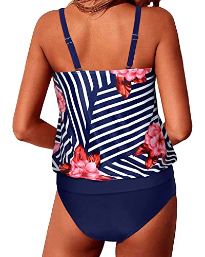 Image of Yonique Two Piece Tankini Swimsuits for Women Blouson Bathing Suits Modest Swimwear