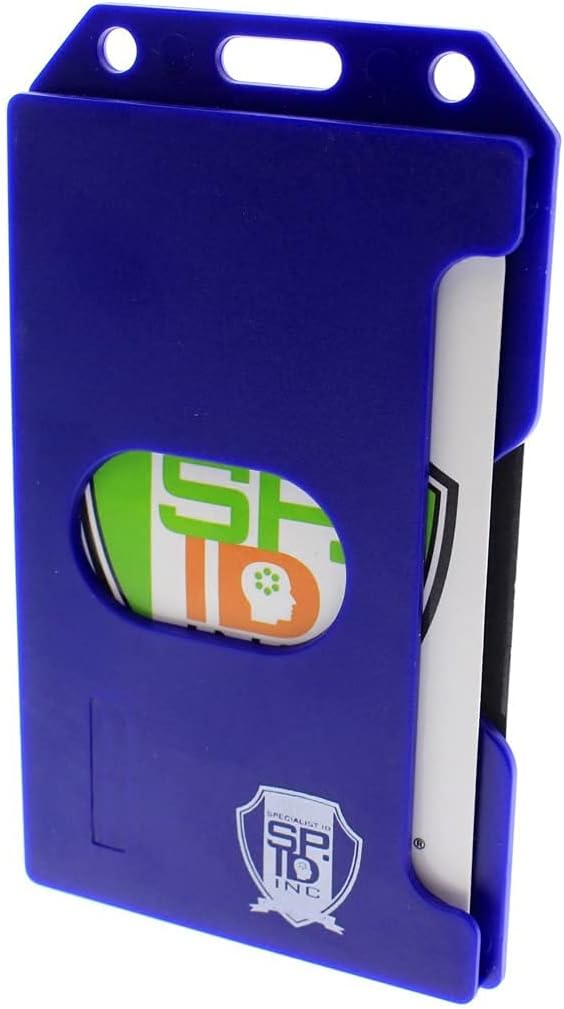 Bulk 50 Pack - Blue Hard Plastic Badge Holder Vertical - Side Load 2 Card Protector - Multiple Card ID Badge Holders - Heavy Duty Rigid/Hard Plastic by Specialist ID (Dark Blue)
