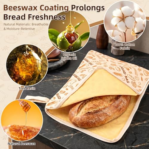 AHJ 2 Pack XL Beeswax Bread Bags for Sourdough Homemade Bread,Reusable - image 2