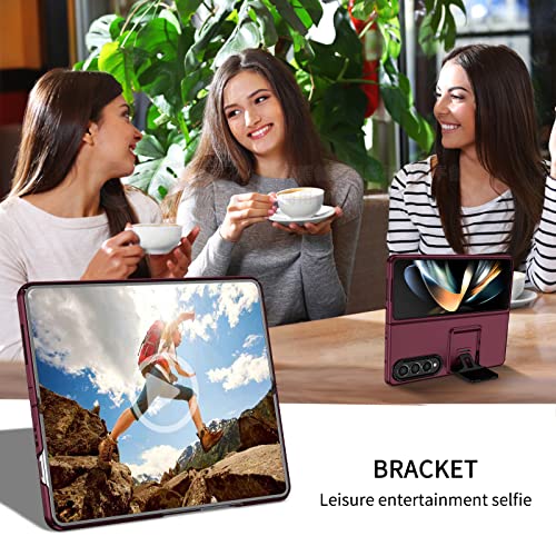 Étui pliable Samsung Galaxy Z Fold 4 rouge vin en PC rigide avec support - 6