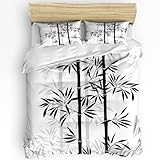 Juego de Cama Bamboo House Decor, Incluye edredón, Funda nórdica y Fundas de Almohada con Estampado de bambú en Estilo Tradicional Chi (220x240cm)