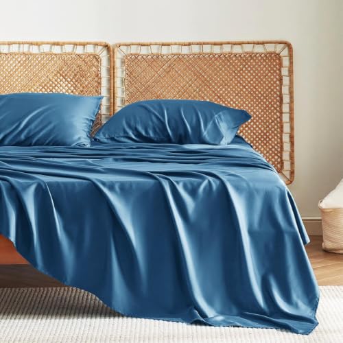Image of Bedsure Full Size Bed Sheets, Cooling Sheets, Rayon Derived from Bamboo, PureWoven, Breathable & Soft, Deep Pocket Up to 16 Inches, Hotel Luxury Silky Bedding for Hot Sleepers, Teal