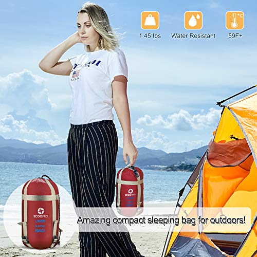 Image of ECOOPRO Warm Weather Sleeping Bag - Portable, Waterproof, Compact Lightweight, Comfort with Compression Sack - Great for Outdoor Camping, Backpacking & Hiking-83 L x 30 inch W Fits Adults
