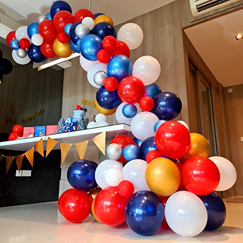 RC&Z Red Blue White Balloon Garland Arch Kit - 116 DIY Pearl Matte Metallic Balloons for Baby Showers, Weddings, Graduations, Corporate Event, Birthday Party Backdrop Background Decorations Supplies