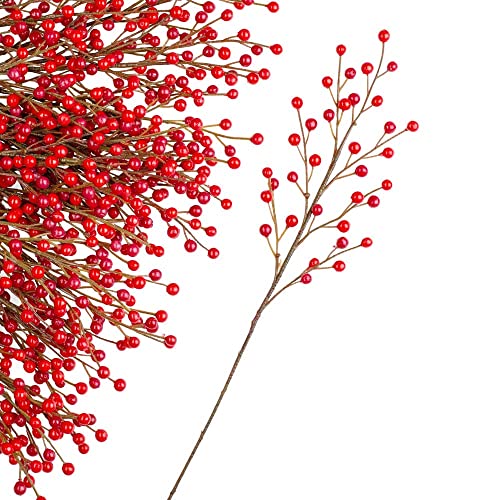 Factory Direct Craft 12 Artificial Rich Christmas Red Weatherproof Berry Stem Branches - Waterproof Berries for Indoor and Outdoor Wreaths, Flower Arrangements, Porch Pots, & Christmas Decorations