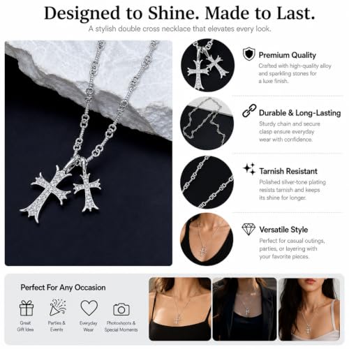 Image of Gothic Jewellery Cross Chain for Men, Double Cross Necklace
