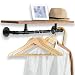 31-Inch Industrial-Style Black Metal Pipe & Wood Wall Mounted Clothing Rods Storage Shelf, Hanging Closet