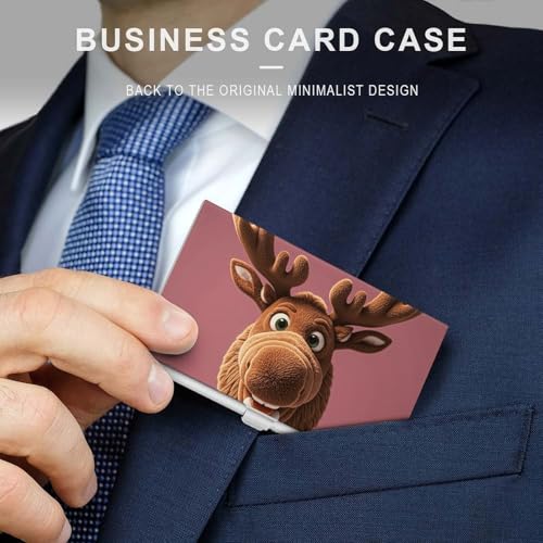 Slim Metal Business Card Holder - Funny Christmas Moose Head Aluminum Alloy Card Case with Buckle Closure, Holds 20 Cards & Cash, Professional Credit Card Size ID Holder for Men Women Gift3