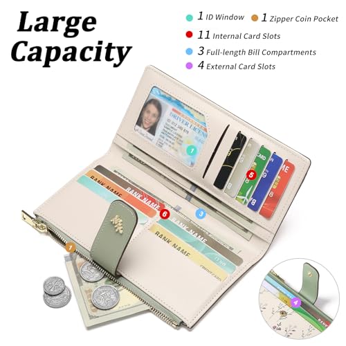 GAEKEAO Womens Wallet Slim Thin RFID Blocking Floral Vegan Leather Card Holder Bifold Long Ladies Wallet with Zipper Pocket2