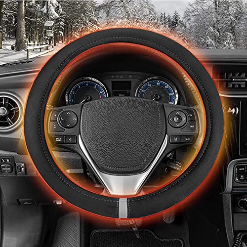 Universal Heated Steering Wheel Cover,Heated Steering Wheel Cover,Wireless USB Rechargeable,12V Auto Fast Heating Winter Steering Wheel Hand Warmer Protector Cover,Fit 14.5-15 Inch (Black)