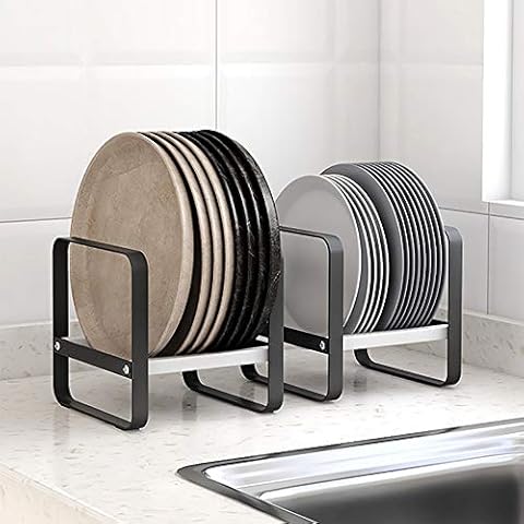 Baffect 2 Pack Metal Plate Rack, Plate Dish Draining Rack, Black Plate Drying Rack, Pan Rack Holder Stand for Kitchen Cupboards Organiser Dish Plate Thin Bakeware Baking Tray Pot lid Cover