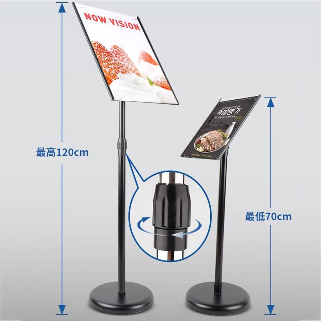 Soporte de pie ajustable para carteles y menús, exhibición de pedestal de aluminio resistente con opciones de visión horizontal y vertical