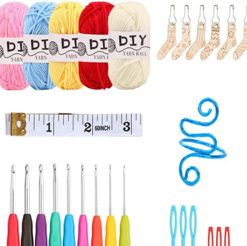 QVEZPRYX Knitting Set Home Hook Material Package Complete of Tools New Marker Button Leather Tape Measure Kit Portable image 2