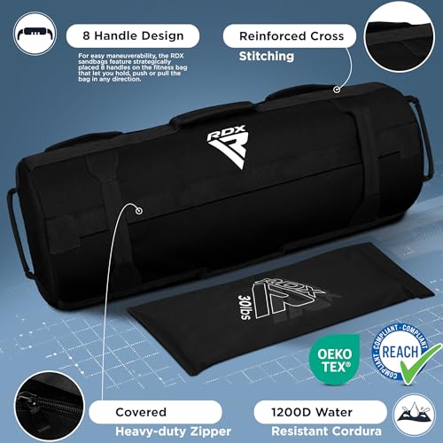 RDX Gewichtssack für Fitness Krafttraining, Ungefüllten Power Bag mit 8 Griffe, Core Sandbag Gewichtete, 2-90 KG Sandsack Ideal für Viele Functional Training Running Rucking Strongman Lifting Workout