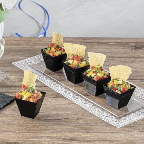 Image of Restaurantware 2-OZ Mini Kova Dessert Tumbler Cup - Elegant Square Black Plastic Cups: Perfect for Serving Desserts and Snack Samples - Disposable and Eco-Friendly - 100-CT