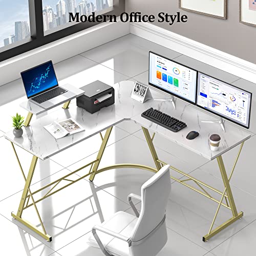 Mr Ironstone L Shaped Desk, Computer Corner Desk, Home Gaming Desk, Office Writing Workstation With Large Monitor Stand, Space-Saving, Easy To Assemble (Laminate Marble) #TOP7