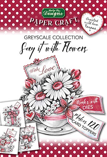 Say it with Flowers Greyscale Collection Paper Pad, Paper Craft Pads, Card Making Kit, Makes 120 Card Toppers, Works with Dies