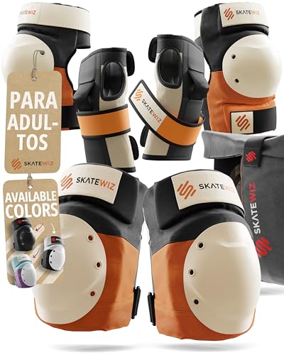 SKATEWIZ Rodilleras Patines Adulto - protecciones patines adulto - Protectores Patines en Línea, Skate, Scooter - Rodilleras y Coderas - Material de patinaje - SHIELD Talla L Naranja