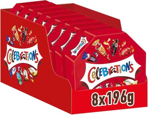 Celebrations Snack Assortiti al Cioccolato, praline miste al cioccolato Mars, Bounty, Snickers, Twix, Maltesers e altri ancora: 8 scatole da 196g