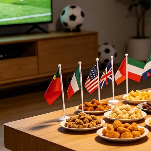 48 Drapeaux Coupe du Monde de Football 2026 avec Mât Blanc pour Déco