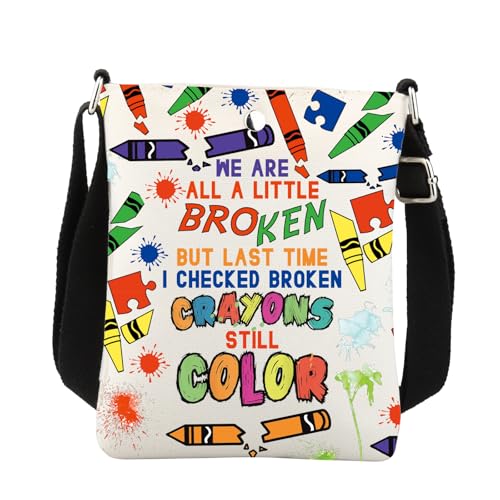 Mental Health Crossbody Bag Broken Crayons Still Color Teacher Crossbody Bag Mental Health Awareness Gifts Positive Sling Bag