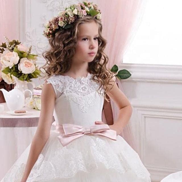 IIF Flower Girl Dress for Wedding Floral Boho Lace Wedding Bridesmaid Dress Tulle Princess Pageant Formal Party Gowns IIF0293