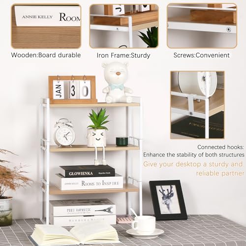 Image of YGYQZ Wood Office Desk Shelf Organizer - Desktop Supplies Cute Dresser Top Organization Storage Rack and Cubicle Decor Aesthetic Bookshelf for Women Man and Kids