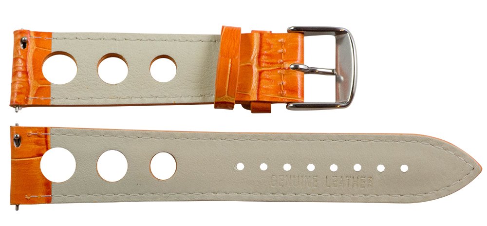 Clockwork Synergy, LLC 22mm Rally 3-hole Croco Orange Leather Interchangeable Replacement Watch Band Strap