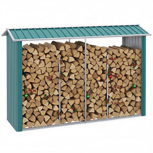 Outsunny Abri bûches Range bûches Abri de rangement de bois de chauffage en acier galvanisé - 240 x 86 x 160 cm vert