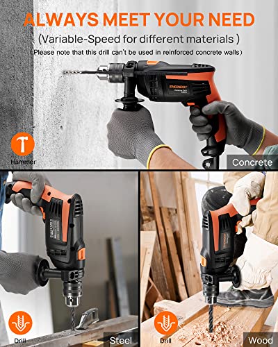 Engindot Hammer Drill, 1/2-Inch 6-Amp Corded Electric Hammer Drill With 2800Rpm, Variable Speed, Drill Chuck, 10 Drill Bits For Home Improvement, Concrete, Steel, Wood (Not For Reinforced Concrete) #TOP4