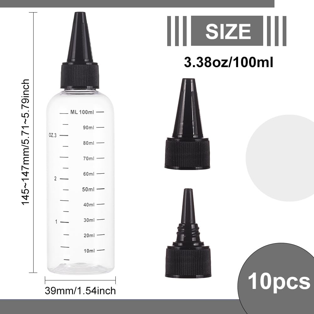 BENECREAT Transparent Plastic Squeeze Bottles, 100ml/3.4 oz, 10 Packs