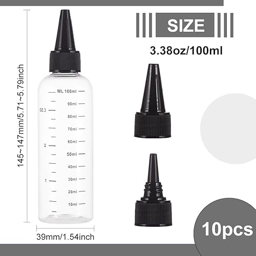 Miniatura 7 de BENECREAT Paquete de 10 botellas de plástico de 3.4 fl oz3.4 onzas con escala PET transparente azul con tapa giratoria azul, botellas dispensadoras