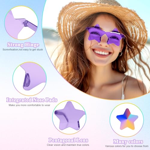NACHLYNN 24 Pcs Pentagram Glasses Purple Rimless Star Shaped Sunglasses Transparent Sunglasses for Party Costumes Cosplay2