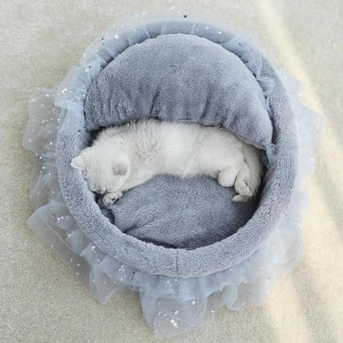 Lit rond en dentelle pour chat doux et panier chaud chiot m - 5