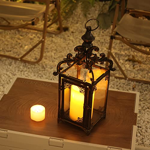 Decorkey Outdoor Lantern Decorative,16'' Large Square Hanging Lanterns, Vintage Metal Tabletop Lantern For Outdoor Patio, Front Door Porch, Rustic Home Decor, Candle Holders With Clear Glass (Bronze) #TOP5