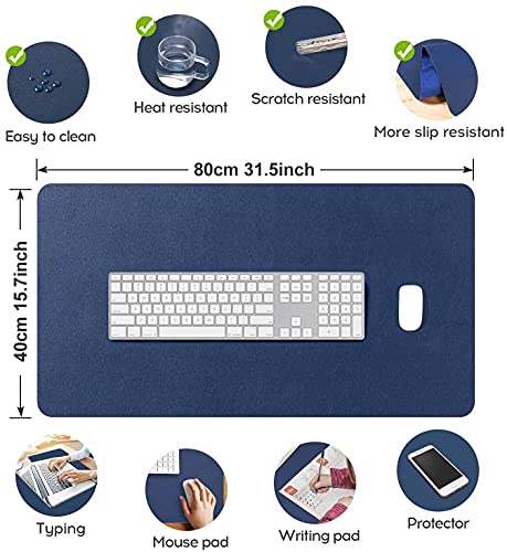 Image of Mouse Pad, Desk Mat, Large Leather Desk Pad, PU pad Waterproof Mouse Pad for Laptop, Office Table Protector Blotter Best Gifts (80 x 40 cm, Dark Blue)