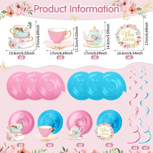 Image of Faccito 54 Pcs Tea Party Decorations Birthday Supplies - Floral Tea Party Birthday Decor Hanging Paper Swirls with Teapot Parties Time Ceiling Decoration for Spring Women Adults Bridal Wedding Favors