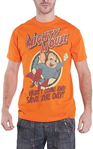 Mighty Mouse T Shirt Here I Come To Save The Day Logo Official Mens Orange