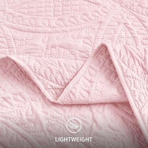 Love's cabin Twin Quilt Set Pink Bedspreads - Soft Bed Summer Lightweight Bedspread Comforter - Modern Style Coin Pattern Coverlet for All Season - 2 Pieces (1 Quilt, 1 Pillow Sham)