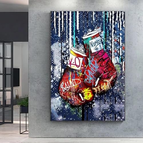 Graffiti Roi des gants de boxe peinture sur toile abstrait salon 60x90