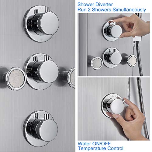 Rovogo 4 Body Jets And 4 Mist Spray Shower Panel, Rainfall Waterfall Shower Column Tower With Handheld, Tub Spout And Water Temperature Display, 304 Stainless Steel Shower Panel Brushed #TOP2