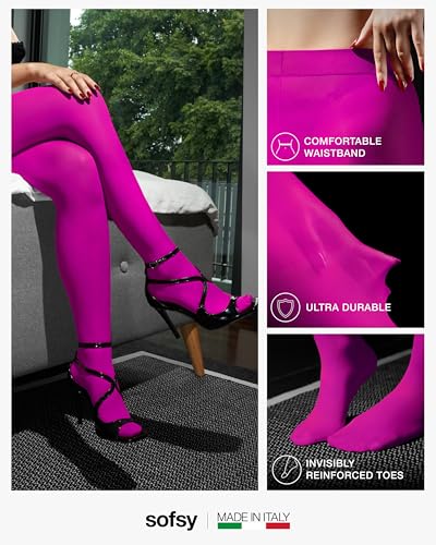 Image of sofsy 10-Year Hosiery Craftsmanship - Italian 40 Den Run Resistant Opaque Tights for Women | High-Waist, Reinforced Toe