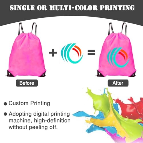 Custom Bags With Your Logo Set of 100 Custom Backpack Draw String Bags Pack Bulk for Travelling Swimming Gym Everyday Use (Peach)