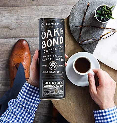 Espresso Bourbon Barrel Aged Coffee, Colombia & Brazil Blend, Whole Bean Arabica, Dark Roast w/ Chocolate, Black Cherry, Toffee, Rich Kentucky Bourbon & Oak Flavors by Oak & Bond Coffee Co. – 10oz. - Thumbnail 6