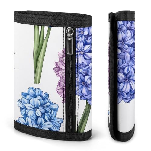 Blue Purple Hyacinths Flowers Trifold Wallets for Men Women Ultra Thin Card Holder Purse with Zip Coin Pocket3