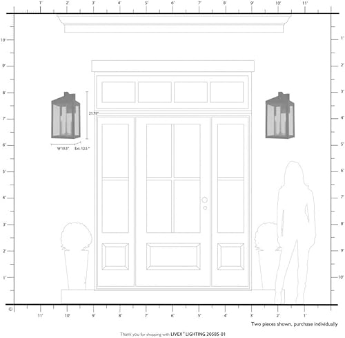 Miniatura 4 de Livex Lighting 20585-91 Linterna de pared transitoria de tres luces para exteriores de la colección Nyack en Pwt, Nckl, BS, acabado Slvr, níquel