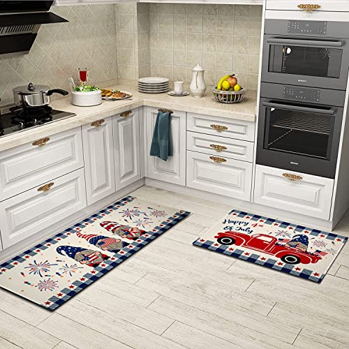 Cocobelin America Flag Gnomes Kitchen Rugs Happy 4Th Of July Patriotic Independence Day Entrance Door Mat Non Slip Kitchen Rug Anti Fatigue Non Slip Mat Farm House Runner For Kitchen 17X30+17X47Inch #TOP3